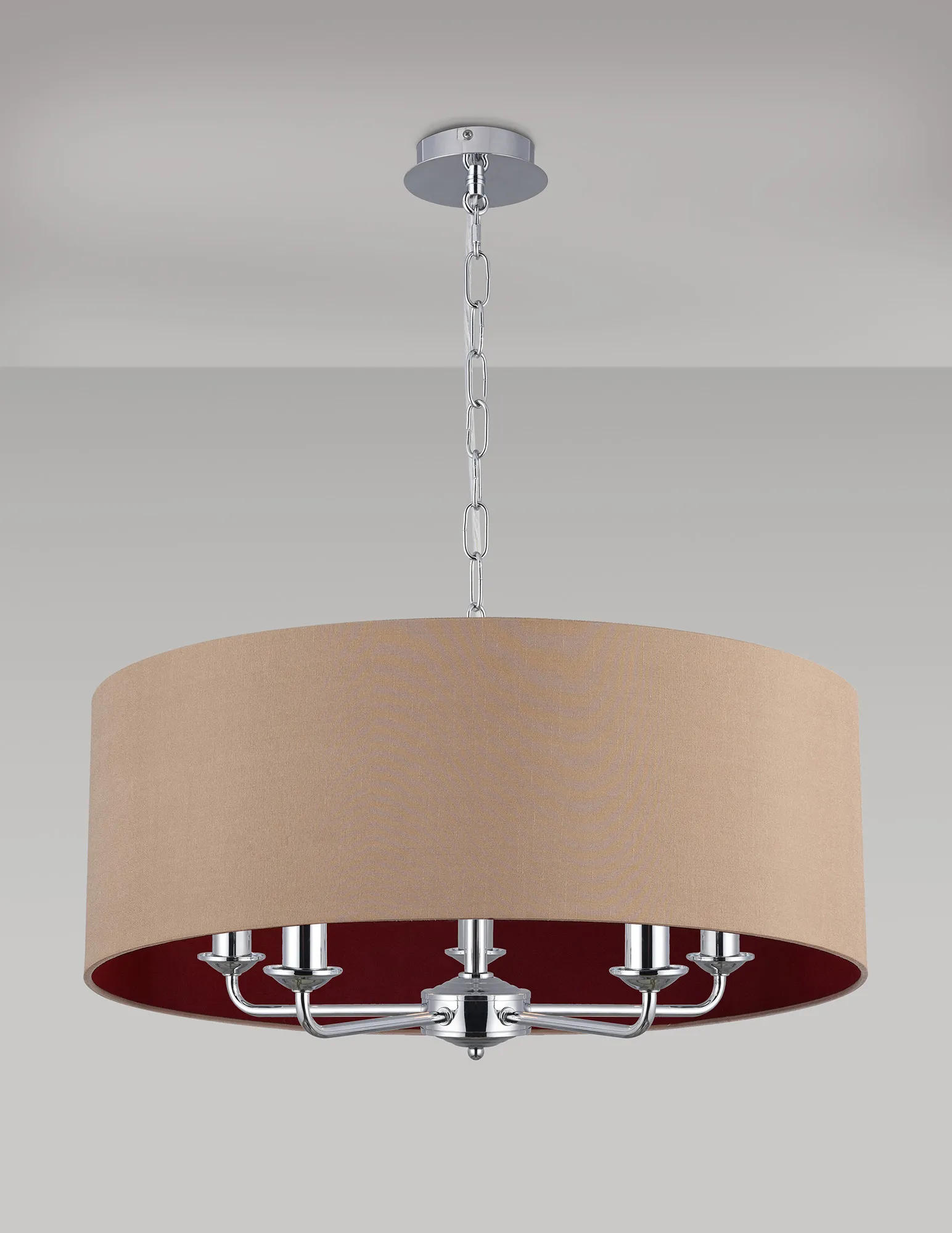 Banyan 60cm 5 Light Pendant Polished Chrome; Antique Gold/Ruby DK0657  Deco Banyan CH AG